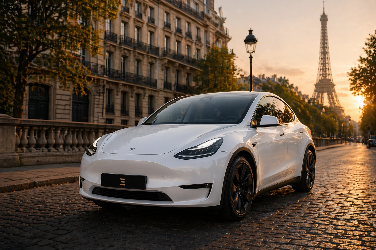 Tesla Model Y blanche Elisy Transport VTC Meudon